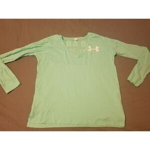 Womens Under Armour Shirt S Small Green Long Sleeve Athletic Gym Workout